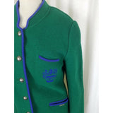 Geiger Austria Boiled Wool Crest Button Sweater Jacket Blazer Womens Green 38 8