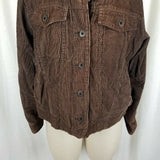 LL Bean Petites Chocolate Brown Corduroy Trucker Style Jean Jacket Womens LP