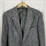 Vintage HARRIS Tweed Blazer Black Herringbone Wool Sport Coat Jacket Mens 42 44