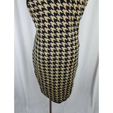 Calvin Klein Large Houndstooth Check Knit Sweater Dress Women L Shawl Collar Tan