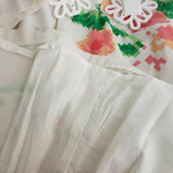 Vintage 50s Mini Mod Pixel Linen Crochet Bakelite Beaded Floral Womans Dress S