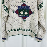 Vintage Woolrich Bird Geese Birdseye Knit Crewneck Sweater Men M Christmas Trees