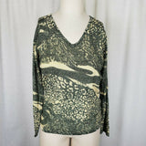 NWT Pierri New York Lightweight Knit Sweater Gold Metallic Animal Print Womens
