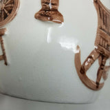 Vintage Colonial 3D Wood Handled Porcelain Ceramic Bucket Planter Raised Print