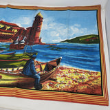 VINTAGE Cotal Middle Eastern Boats Flour Sack Linen Tea Towel or Wall Hanging