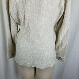 Gui Italy Linen Flax Eyelet Lace Look Woven Button Blazer Jacket Womens 8 Tan