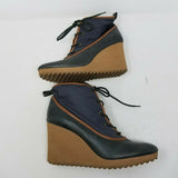 LL Bean Wedge Platform Lace Up Fabric Ankle Boots Womens 8 M Winter Fashion Snow
