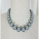 Single Strand Silver Metallic Faux Pearls Beads BEADED NECKLACE Choker Length