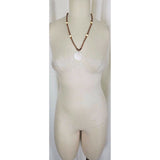 Carved Iridescent Mother of Pearl Shell Pendant Wood Beads NECKLACE Jewelry