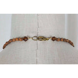 Carved Iridescent Mother of Pearl Shell Pendant Wood Beads NECKLACE Jewelry