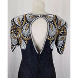 Vintage Designer LAURENCE KAZAR Glam Club Sequins Beaded Silk Formal Dress L