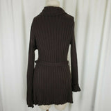 Coolwear Long Tie Sash Open Front Wrap Ribbed Cardigan Sweater Jacket Womens L