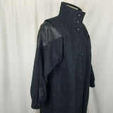 VTG International Outerwear Wool Black Leather Maxi Duster Trench Coat Womens 8
