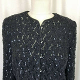 Ursula of Switzerland Heavily Sequined Black Satin Blazer Jacket Womens 12P USA