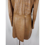 New England Sportswear Co Belted Brown Leather Jacket Peacoat Western Womens 14