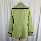Moshita Couture Green Checked Black Piping Wide Lapel Blazer Jacket Womens 12