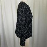 Vintage European Heavily Beaded Black Satin Cocktail Blazer Jacket Womens 40