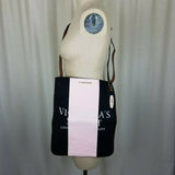 Victoria's Secret Black Pink Racing Stripe Bag Open Top Crossbody Weekender Tote
