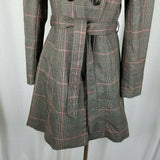 H&M Plaid Flirty Fit & Flare Double Breasted Belted Tie Sash Coat Womens 6 Pink
