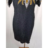Vintage Designer LAURENCE KAZAR Glam Club Sequins Beaded Silk Formal Dress L