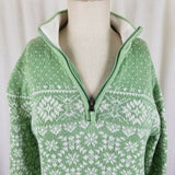 LL Bean Nordic Fair Isle Knit Henley Sweater Birdseye Womens M Funnel Neck Zip