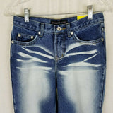 Express Low Rise Boot Cut Jeans Shadow Whisker Acid Washed Sexy Womens 2 Denim