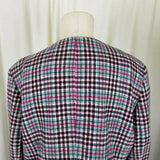 Talbots Houndstooth Plaid Wool Collarless Blazer Jacket Womens 16 Flap Pockets