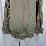 Free People Embroidered Linen Cargo Jacket Slouchy Canvas Safari Womens S Khaki