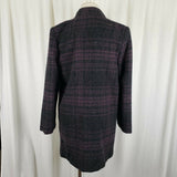 Paul Levy Purple Plaid Mohair Wool Midi Peacoat Womens M  L Vintage 80s Black