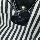 Tamara Boston Black & White Pinstriped Woven Twill Shoulder Bag Handbag Purse