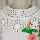 Vintage 50s Mini Mod Pixel Linen Crochet Bakelite Beaded Floral Womans Dress S