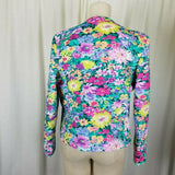 Margaret Smith Ruched Floral Designer Boutique Open Front Jacket Blazer Women 8