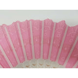VINTAGE CHINESE Pink Fabric FAN White Plastic RIBS Gold Trim Asian China