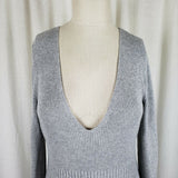 Express Stretch Long Length Plunge Neckline Tunic Knit Sweater Womens L Gray