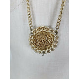 Braided Gold Rope Length Chain Circle Medallion NECKLACE Statement Piece