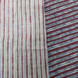 Screenprinted Striped Cotton Fabric Vintage 1 yard Red Blue White Pinstripes Red