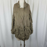 Free People Embroidered Linen Cargo Jacket Slouchy Canvas Safari Womens S Khaki