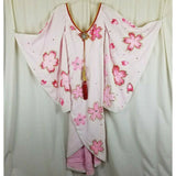 Furisode Kimono Japanese Vintage Geisha Dress Wedding Embroidered Pink Womens XS