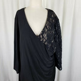 Black Side Ruched Stretch Faux Wrap Maxi Dress Lace Accents Womens 2X Plus Size