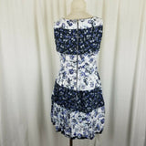 TopShop Floral Wide Striped Mini Short Dress Womens 6 Blue & White Prairie Twirl