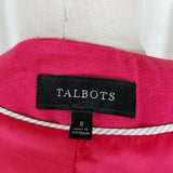 Talbots Linen Open Front Swing Blazer Jacket Womens 8 3/4 Sleeves Bright Pink