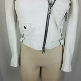 Imperial Asymmetrical Side Zip White Leather Moto Biker Jacket Womens XS Italy