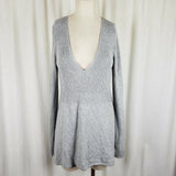 Express Stretch Long Length Plunge Neckline Tunic Knit Sweater Womens L Gray