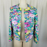 Margaret Smith Ruched Floral Designer Boutique Open Front Jacket Blazer Women 8