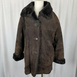 Jones New York Leather Faux Shearling Sherpa Berber Deep Pile Fur Peacoat M