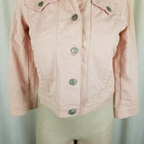 Ann Taylor Loft Baby Pink Cropped Trucker Denim Jean Jacket Womens XS 3/4 Sleeve