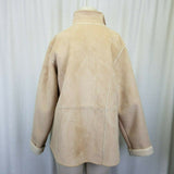 TravelSmith Faux Shearling Leather Sherpa Berber Fur Peacoat Jacket S Tan Vegan