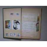 Vintage Embossed Birds Stamps Scrapbook 50s Mid Century Photo Album Tie Binding