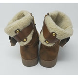 Marc Fisher Buckle Ankle Boots Faux Fur Shearling Suede Side Zip Tan Women's 7M