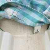 LL Bean Linen Cotton Blue Green Plaid Faux Wrap Dress Summer Womens 4
